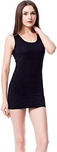Angelia Girl Womens U-Neck Sleeveless Cotton Extra Long Stretch Tank Top Vest (M, Black)