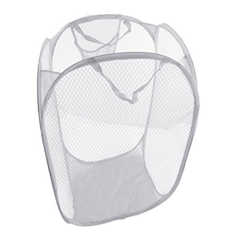 - UK Faltbare Pop up Mesh-Wäschekorb Korb Tasche Bin behindern Spielzeug ordentliche Aufbewahrung Veranstalter Veranstalter (weiß)
