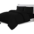 Linens World 200 Thread Count 100% Egyptian Cotton Duvet Quilt Cover Bedding Sets with Pillow cases (Black, Double)