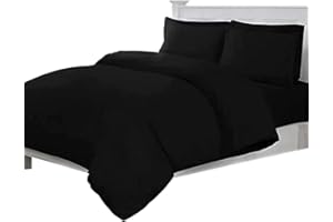 Linens World 200 Thread Count 100% Egyptian Cotton Duvet Quilt Cover Bedding Sets with Pillow cases (Black, Double)