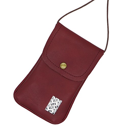 LefRight Casual Fashion Piel sintética Celular Titular de la Tarjeta de Crédito con Bolsa de Cuello Ajustable Correa para iPhone 6S Plus Galaxy S3 S4 S5 S6 Edge + S7 Edge, Vino