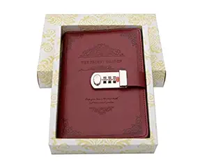 Lifestyle-You Notebook with Number Combination Lock Diary Retro Password Diaries Book Diary Journal Lockable Book Red