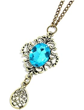 2LIVEfor Lange Kette Vintage Anhänger Tibetischen Gold Weiß Stein Magie Spiegel Engelsflügel Carving