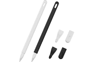 ZALUJMUS Silicone Case Compatible with Apple Pencil (2nd Generation), Fully Protection Silicone Case Sleeve Holder Grip + 2 Nib Cover (Black+White)