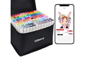 Vokiuler 120 Farben Alkohol Marker Set mit App, Dual-Tip Marker Stifte zum Ausmalen, Schnelltrocknende Permanenter Markers für Manga Design Tochter Zeichnen, mit Tragetasche