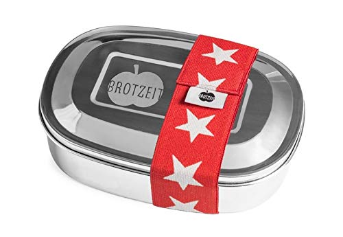 Preisvergleich Produktbild Brotzeit Magic Lunchbox mit herausnehmbarer Unterteilung aus Edelstahl - Brotdose - Jausenbox - Snackbox (Sterne Rot)