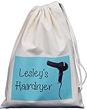 Personalised - Hairdryer Small Storage Bag - BLUE DESIGN - Small Natural Cotton Drawstring Bag - SUPPLIED EMPTY