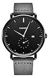 CADISEN Uhren für Herren, minimalistisch, modisch, schwarz, wasserdicht, Kalender, Business Casual Herren Armbanduhr mit Lederband