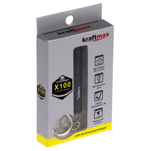 Kraftmax X100 Hochleistungs LED Schlüsselanhänger Taschenlampe atemberaubende Leuchtkraft von 80 L Aluminium, schwarz 42266896 - 2