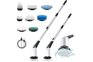 Leebein Elektryczna szczotka do czyszczenia, 2023, z 8 wymiennymi głowicami i regulowanym uchwytem przedłużającym i 3 prędkościami obrotowymi i ekranem LED do łazienki, kuchni, samochodu