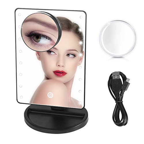 Duomishu Kosmetikspiegel/Make-up-Spiegel/Schminkspiegel mit 16 LEDs + 10 fache Lupe zur Vergrößerung+Silikagel-Puderquaste+ Bedienungsanleitung +USB-Kabel Beleuchteter Dimmbarer 180°Drehbar Schminkspiegel Kosmetik Standspiegel Batteriebetriebe oder mit USB-Kabel(Batterien nicht enthalten) - 7