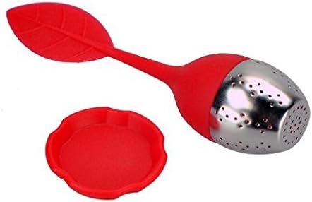 GODHL Loose Leaf Tea Infuser with Silicone Leaf Handle and Stainless Steel Bottom with a Drip Tray Red