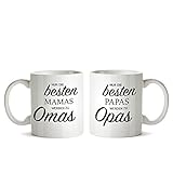 Casa Vivente Kaffeetasse mit Aufdruck - 2er Set Tassen - Beförderung zu Oma und Opa - Für Großeltern zum Geburtstag - Weiße Kaffeebecher - Geschenkideen zur Geburt