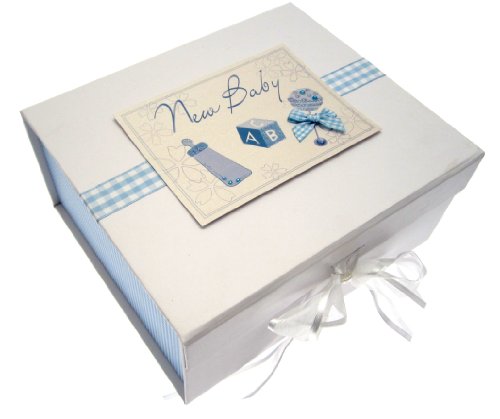 White Cotton Cards Baby A5 Keepsake Box (Blue Rattle)