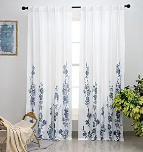 TRANQUEBAR CURTAIN CO. Cotton Floral Door Curtain, Long Door - 9 Feet, Blue, Pack of 2