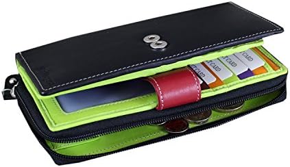 Ladies Purse Wallet Luxury High Quality Soft Black (Multi Coloured Inside) Hand Stitched Real Nappa Leather RFID blocking Long Multi Fall Large Multi Credit Card Wallet with Zip Coin Compartment Big
