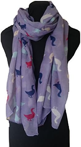 Lilac with multi coloured duck pattern long Scarf, Soft Ladies Fashion London
