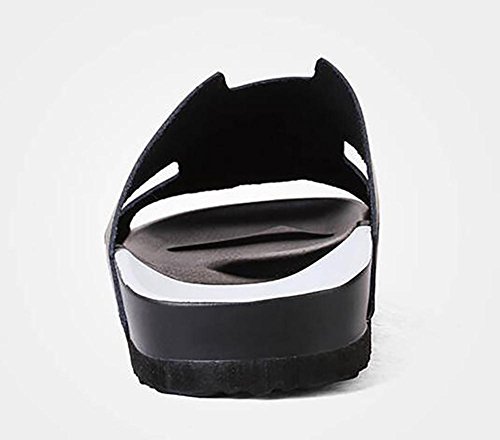SYYAN Herren Sommer Rom Leder Strand Rutschfest Offener Zeh Flip Flops Draussen Freizeit Schwarz Weiß Black