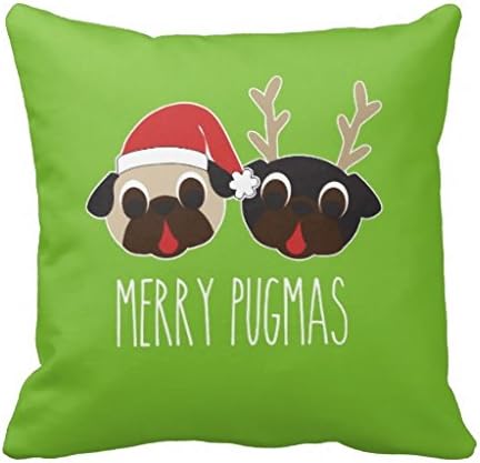 Whiangfsoo Merry Pugmas Christmas Pillow Reindeer Santa Pug Canvas Throw Pillows Cover for Couch 24"x 24"