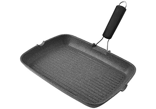 H&H 8003512576973 Poêle Grill rectangulaire en Aluminium pour Induction Manche en Silicone Noir 36 x 26 cm