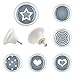 Produktbild 6er Set Möbelknopf Keramik KK6000603W grau mix Herz Stern punkte Möbelknöpfe Griffe Knäufe Schrank Schublade Kommode Küche Büro Kinderzimmer