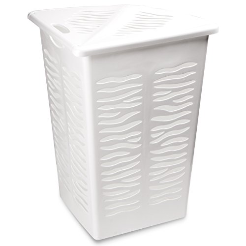 Wäschekorb im praktischen Eckdesign Wäschebox aus Kunststoff Wäschetonne Eckwäschekorb 40 Liter (Weiß)