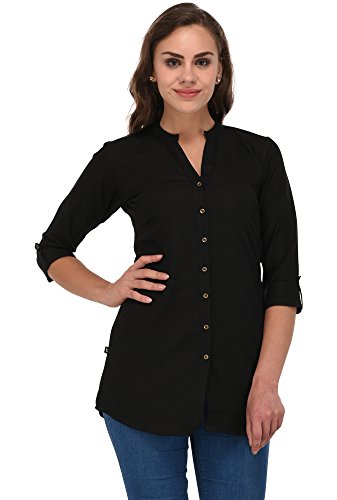 Pistaa women's Yellow Solid Cotton Short Top Kurti (Z Black, 44 - X-Large)