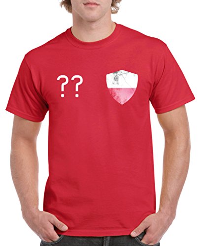 Comedy Shirts – Polen Trikot – Wappen: Klein – Wunsch – Herren T-Shirt – Rot / Weiss Gr. S