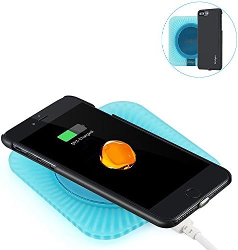 2-in-1 Qi Wireless Charger Kit for iPhone 7, Qi Charging Dock and Case are Included | Flexible Lightning Connector | Delicate Rubber Black Case For iPhone 7(4.7 inch, blue-square)