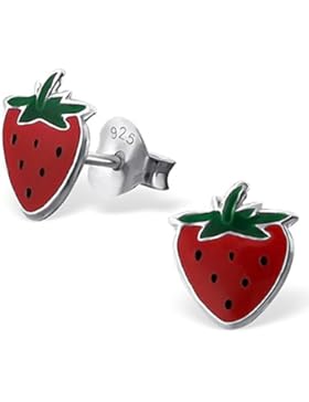 JAYARE Kinder-Ohrstecker Erdbeeren 925 Sterling Silber Emaille 8 x 7 mm rot grün Ohrringe