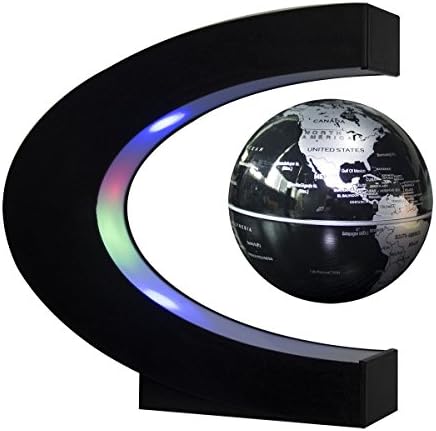 Floating Globe with LED Lights C Shape Magnetic Levitation Floating Globe World Map for Desk Decoration (black)