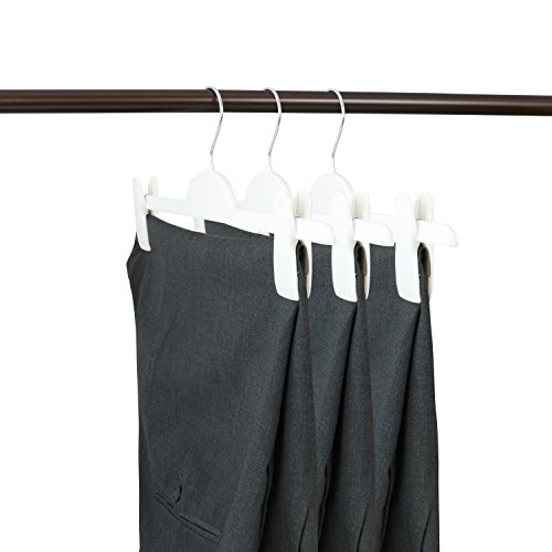famy.Shop 10 Stück, Hosenspanner weiß, Kunststoff Kleiderbügel für Hosen & Röcke, Hosenbügel, rutschfest, mit verschiebbaren & gummierten Klammern, stabil, ca. 36cm - 6