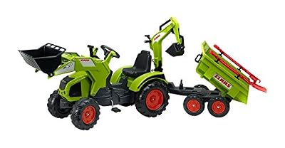 Falk Falquet & Cie - 1010Wh - Tractopelle Claas Axos 330/Excavatrice/Dumper Maxi 4 Roues/Pelle Et Râteau - Rouge