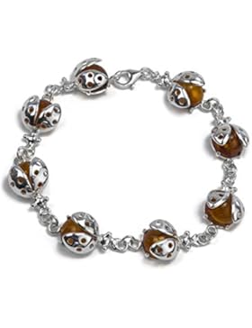 Armband im Marienkäfer-Design, baltischer, honigfarbener Bernstein und Sterling-Silber, 21cm
