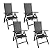 Produktbild 4er Set Alu Hochlehner Klappstuhl Klappsessel Gartenstuhl Gartensessel Positionsstuhl mit 4x4 Textilenbespannung Polywood-Armlehnen Lehne 6-fach verstellbar klappbar