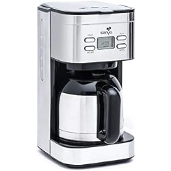 Senya cafetière électrique programmable Inox Hot Coffee, verseuse isotherme en acier inoxydable, fonction sélecteur d'arôme, maintien au chaud, 1,2L, 800W, SYBF-CM025