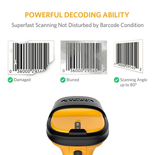 [Actualizado] Inateck - Escáner De Código De Barras Automático, Inalámbrico 2,4 GHz, USB (2,4 GHz inalámbrico y conexión USB 2.0). Escáner De Código De Barras De Mano Recargable Por USB. Almacenamiento De Hasta 2.600 Entradas | Decodificador De 32 Bits.