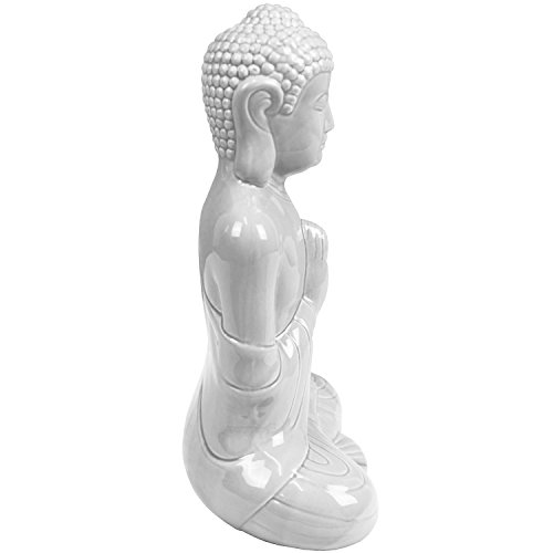 Meditierender Buddha sitzend H35x25,5×14,5cm Keramik Weiß Buddhismus Dekofigur Buddhafigur - 2
