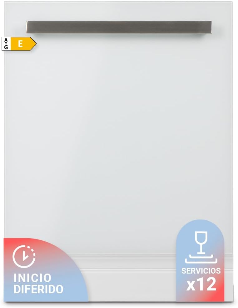 UNIVERSALBLUE Lavavajillas Digital Cristal Blanco Semi Inegrable 60 cm | 5 Programas de Lavado | 12 Servicios | INCLUYE SUBIDA A PLANTA