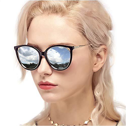 Myiaur Fashion Cat Eye Mirror Gafas de sol Mujer Protección UV polarizada Diseño elegante (Lente polarizada plata)
