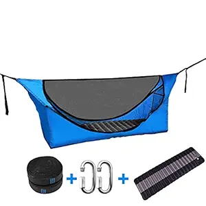 Single Camping Hammock Inflatable Mattress Mosquito Net Hammocks Sets Lightweight Portable Cot Bed Hanging Bed Sleeping Swing for Home Camping Backpacking Travelling Beach Backyard Hiking