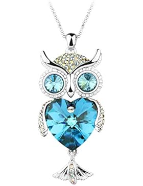 Le Premium® Eule Strickjacke Halskette Gemacht mit Herz-geformten Kristallen von Swarovski- Bermuda blau