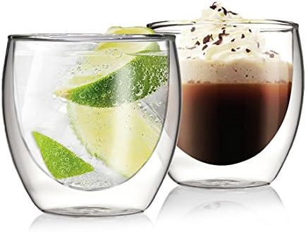 ZDZDZ Glass Coffee Tea Mugs, Double Wall Insulated Glassware Mugs for Ice Tea, Milk, Latte, Espresso, Wine, Drinking Juice, Beer, Hot/Cold Water, Hot and Cold Beverages, Set of 2 - 200ML/7oz
