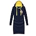 ELFIN Lady Women's Long Sleeve Letter Emboried Dress With Hood(Dark Blue/XXX-Large)