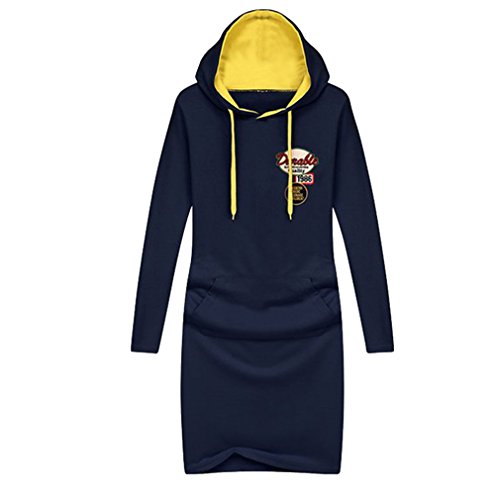 ELFIN Lady Women's Long Sleeve Letter Emboried Dress With Hood(Dark Blue/XXX-Large)