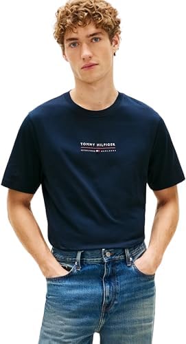 Tommy Hilfiger Uomo T-Shirt Maniche Corte Brand Love Lockup in Cotone, Blu (Desert Sky), M
