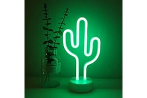 NIWWIN Luz de neón de cactus, letreros de neón LED, lámpara de mesa decorativa, alimentación por 3AA/USB, luces de estado de ánimo en el dormitorio, decoración de habitación de los niños, decoración