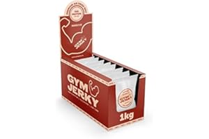 Gym Jerky Cecina Barbecue | 1 kg (25 x 40 g) | 55% de proteínas, sólo 1,6 g de grasa por porción | Carne seca de primera calidad