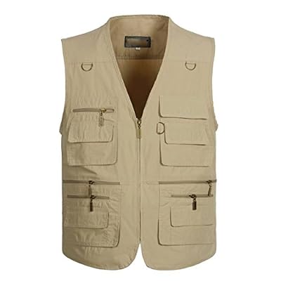 GOLOFEA GLF Printemps Et été Coton Multi-poche Loisirs En Plein Air Grande Taille Pêche Photographie Au Gilet Des Personnes âgées Gilet Mince Poney Masculin,C-XXXXL