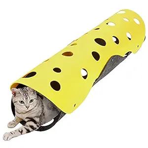 FSFTTRAD Cat Toy Cat Tunnel Toy Cat Tunnel Cat Porous Interactive Toy Foldable Pet Cat Toy for Kitten Rabbits Puppy Hamsters and Small Animals (Yellow & Gray)